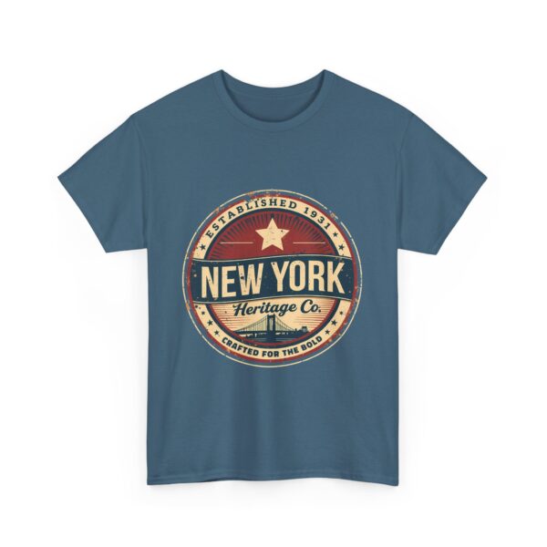 New York Heritage Co Vintage Badge Brooklyn Bridge Americana Style Design Unisex Heavy Cotton Tee - Image 2
