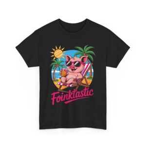 Foinktastic Funny Pig Beach Summer Vacation Palm Sun Animal Pun Design Unisex Heavy Cotton Tee
