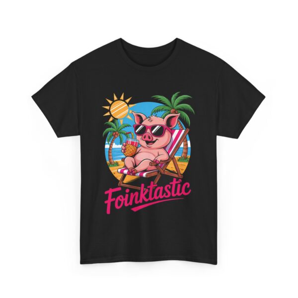 Foinktastic Funny Pig Beach Summer Vacation Palm Sun Animal Pun Design Unisex Heavy Cotton Tee
