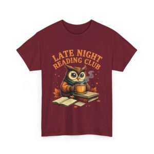 Late Night Reading Club Owl Book Lover Funny Tea Reader Art Unisex Heavy Cotton Tee