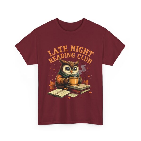 Late Night Reading Club Owl Book Lover Funny Tea Reader Art Unisex Heavy Cotton Tee