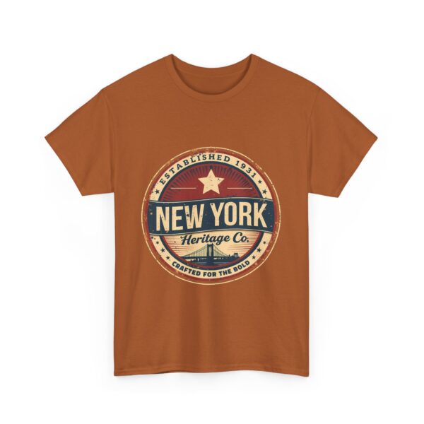 New York Heritage Co Vintage Badge Brooklyn Bridge Americana Style Design Unisex Heavy Cotton Tee - Image 3