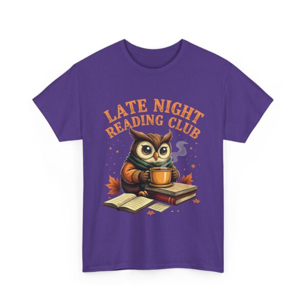 Late Night Reading Club Owl Book Lover Funny Tea Reader Art Unisex Heavy Cotton Tee - Image 3