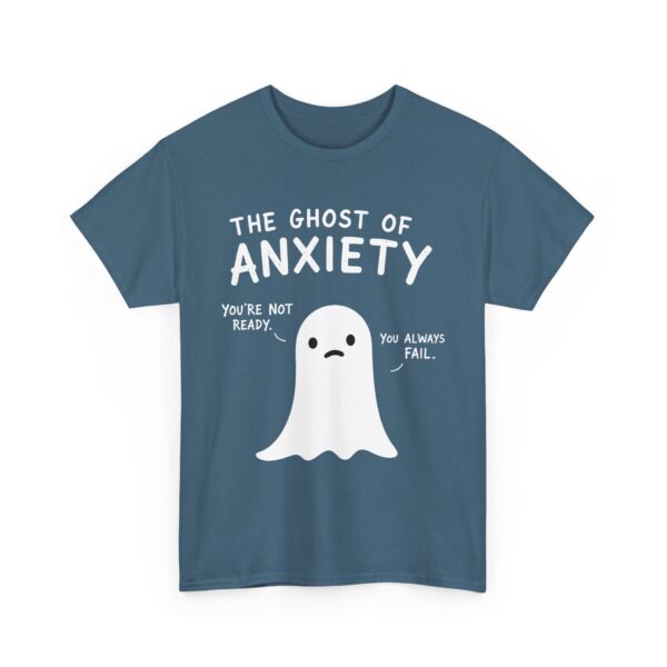 The Ghost of Anxiety – Minimalist Mental Health Doodle Ghost Design Unisex Heavy Cotton Tee - Image 2