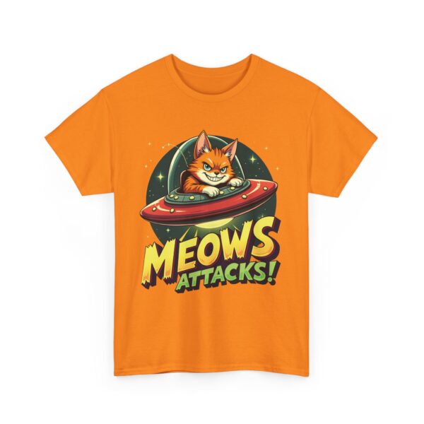 Meows Attacks Funny Cat Alien UFO B-Movie Parody Retro Sci-Fi Design Unisex Heavy Cotton Tee - Image 3