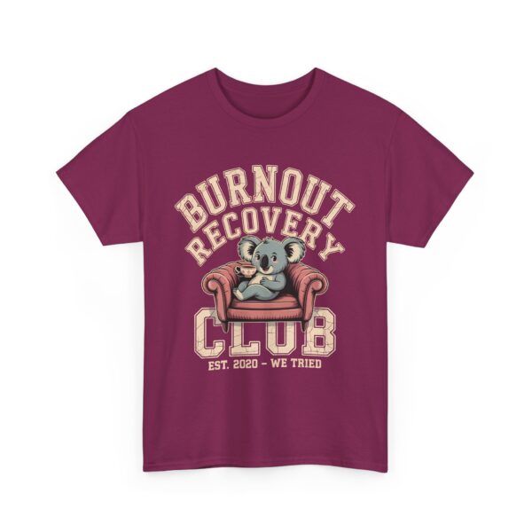 Burnout Recovery Club Funny Koala Tea Couch Retro Style Art Unisex Heavy Cotton Tee - Image 3