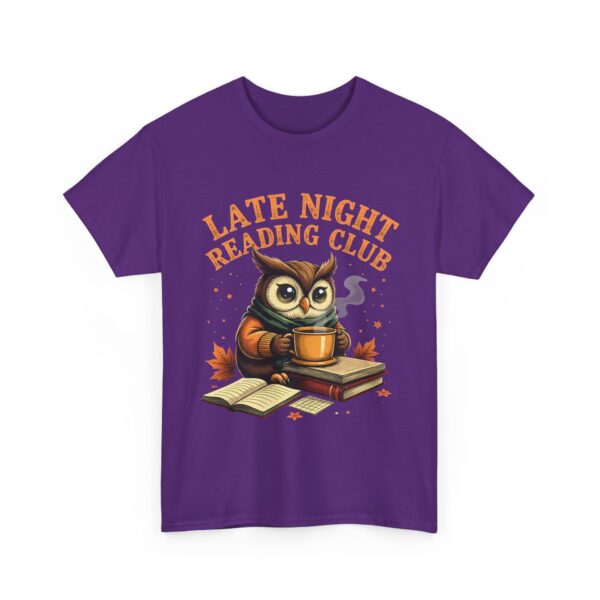 Late Night Reading Club Owl Book Lover Funny Tea Reader Art Unisex Heavy Cotton Tee - Image 4