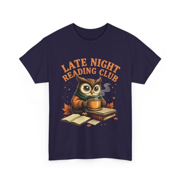 Late Night Reading Club Owl Book Lover Funny Tea Reader Art Unisex Heavy Cotton Tee - Image 8