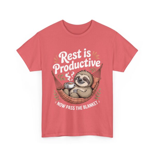 Burnout Rest Is Productive Sloth Tea Anti Hustle Mental Health Self Care Aesthetic Cozy Unisex Heavy Cotton Tee - Image 2