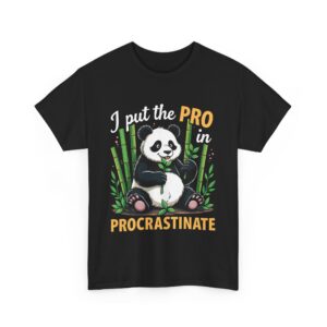 Funny Lazy Panda Procrastination Quote Mental Wellness Humor Bamboo Forest Design Unisex Heavy Cotton Tee