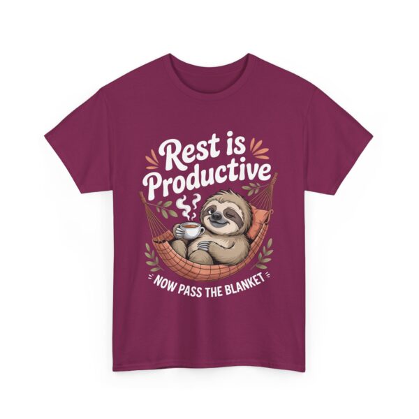 Burnout Rest Is Productive Sloth Tea Anti Hustle Mental Health Self Care Aesthetic Cozy Unisex Heavy Cotton Tee - Image 6
