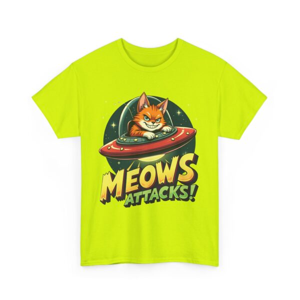 Meows Attacks Funny Cat Alien UFO B-Movie Parody Retro Sci-Fi Design Unisex Heavy Cotton Tee - Image 4