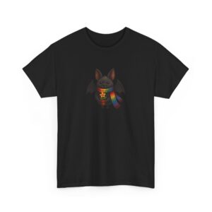 Bat Wearing Rainbow Scarf Cute Dark Aesthetic Unisex Heavy Cotton Tee