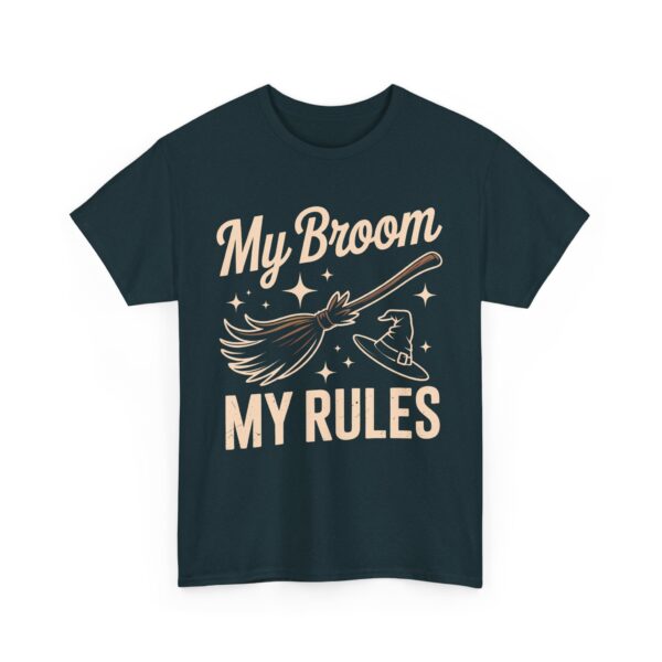 My Broom My Rules Witch Humor Hat Broomstick Stars Unisex Heavy Cotton Tee - Image 2