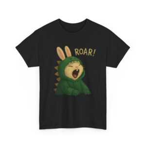 Cute Bunny in Dinosaur Disguise Funny Animal Roar Naive Art Unisex Heavy Cotton Tee