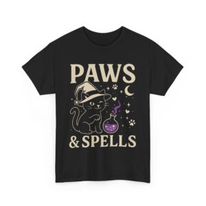 Paws & Spells Witch Cat Humor Alternative Aesthetic Design Unisex Heavy Cotton Tee