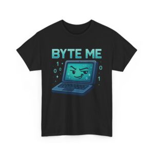 Byte Me Cute Tech Cartoon Programmer Humor Unisex Heavy Cotton Tee