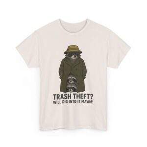 Funny Raccoon Detective Stack – Trash Panda Noir Unisex Heavy Cotton Tee