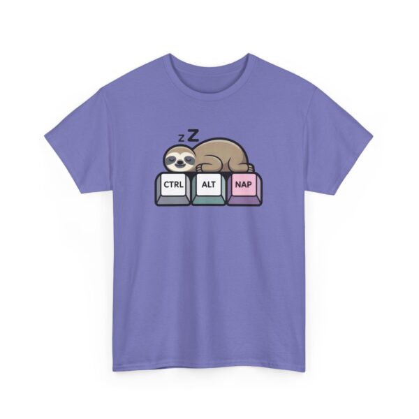 Ctrl + Alt + Nap + Sloth Funny Work From Home Tech Cartoon Unisex Heavy Cotton Tee - Image 4