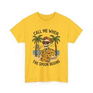 Funny Summerween Skeleton Halloween Beach Vacation Unisex Heavy Cotton Tee