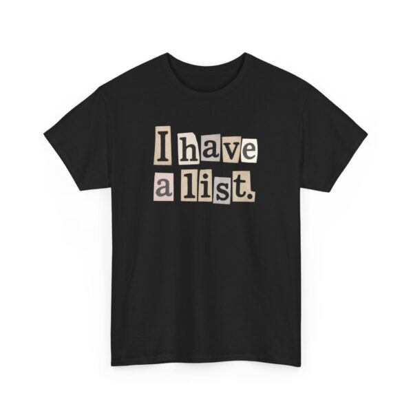 Mysterious List – Quirky Funny Typography Humor Unisex Heavy Cotton Tee