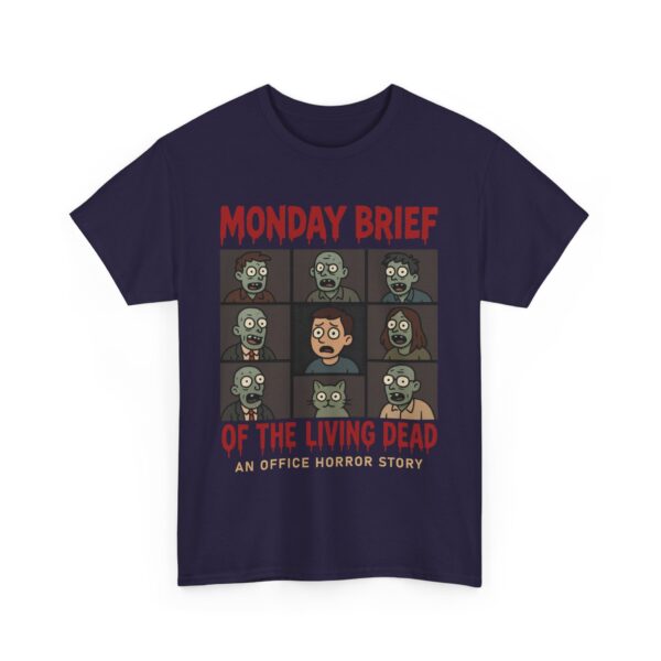 Monday Brief of the Living Dead | Funny Work Horror Video Call Grid Unisex Heavy Cotton Tee - Image 3