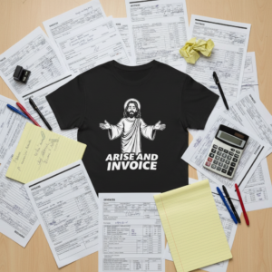 Arise and Invoice Funny Jesus Meme Capitalism Critique Design Unisex Heavy Cotton Tee