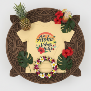 Aloha Vibes Only Sunset Palm Hibiscus Tee