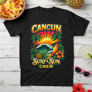 Cancun Surf & Sun Tee — Vintage Tropical Beach Crew T-Shirt