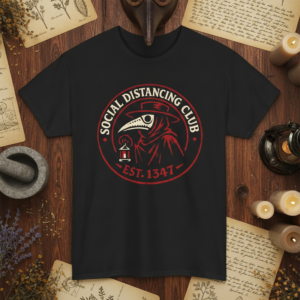 Social Distancing Club Est. 1347 Plague Doctor Black Death Graphic Tee