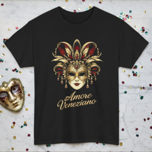 Venetian Masquerade T-Shirt — 'Amore Veneziano' Carnival Mask Tee
